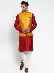 Men's Yellow Woven Jacquard Nehru Jacket