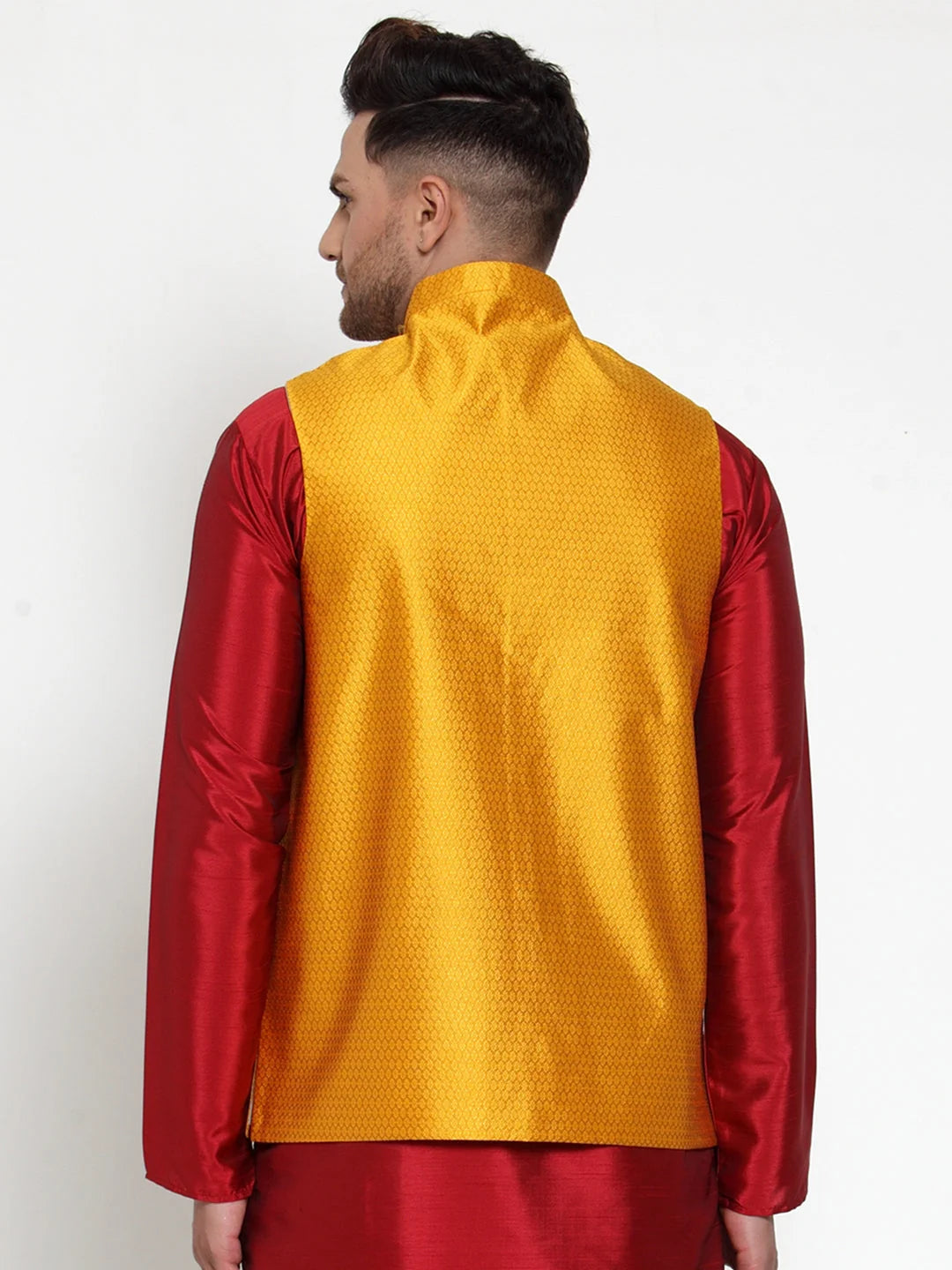 Yellow Woven Jacquard Nehru Jacket - Indian Nehru Jackets