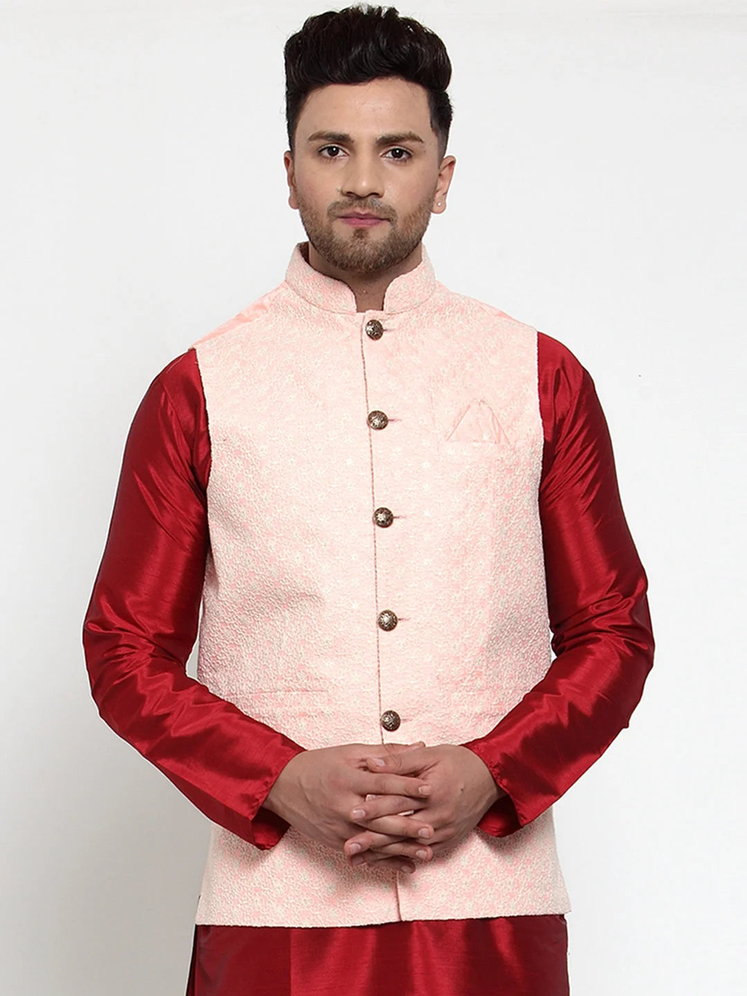 Men's Pink Shade Embroidered Nehru Jacket