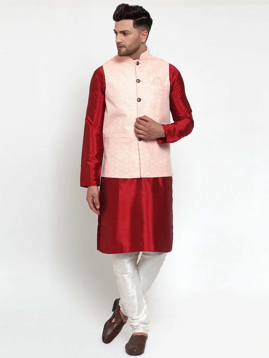 Pink Embroidered Nehru Jacket - Men's Ethnic Wear, Modi Jacket