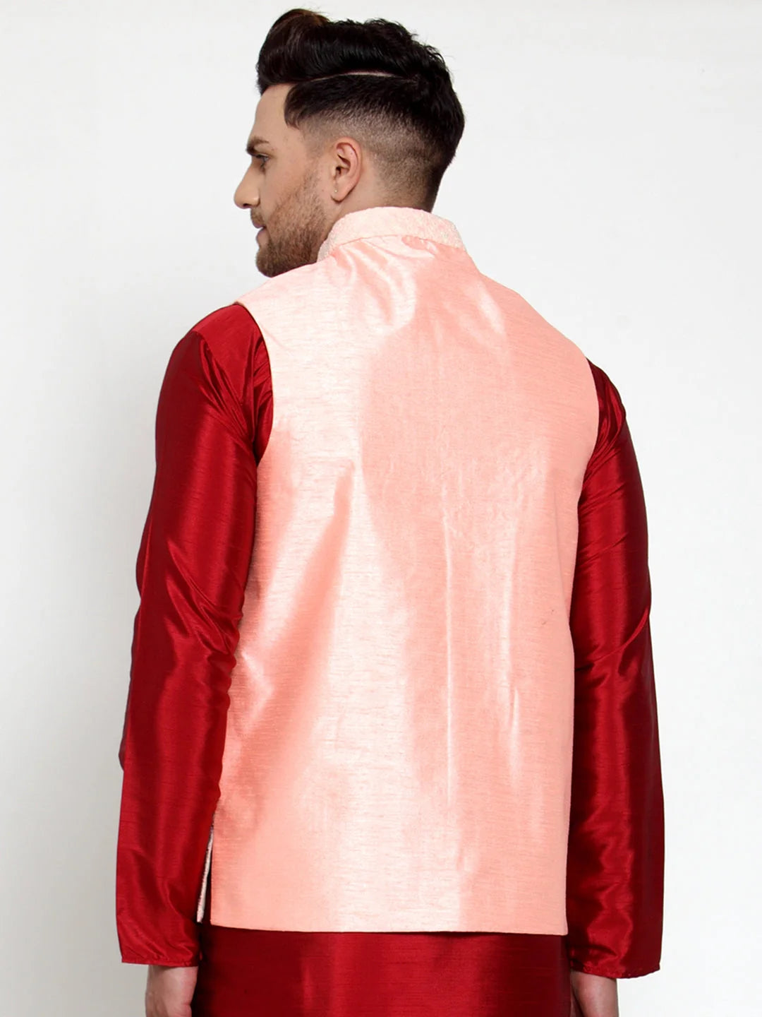 Pink Embroidered Nehru Jacket - Men's Ethnic Wear, Modi Jacket