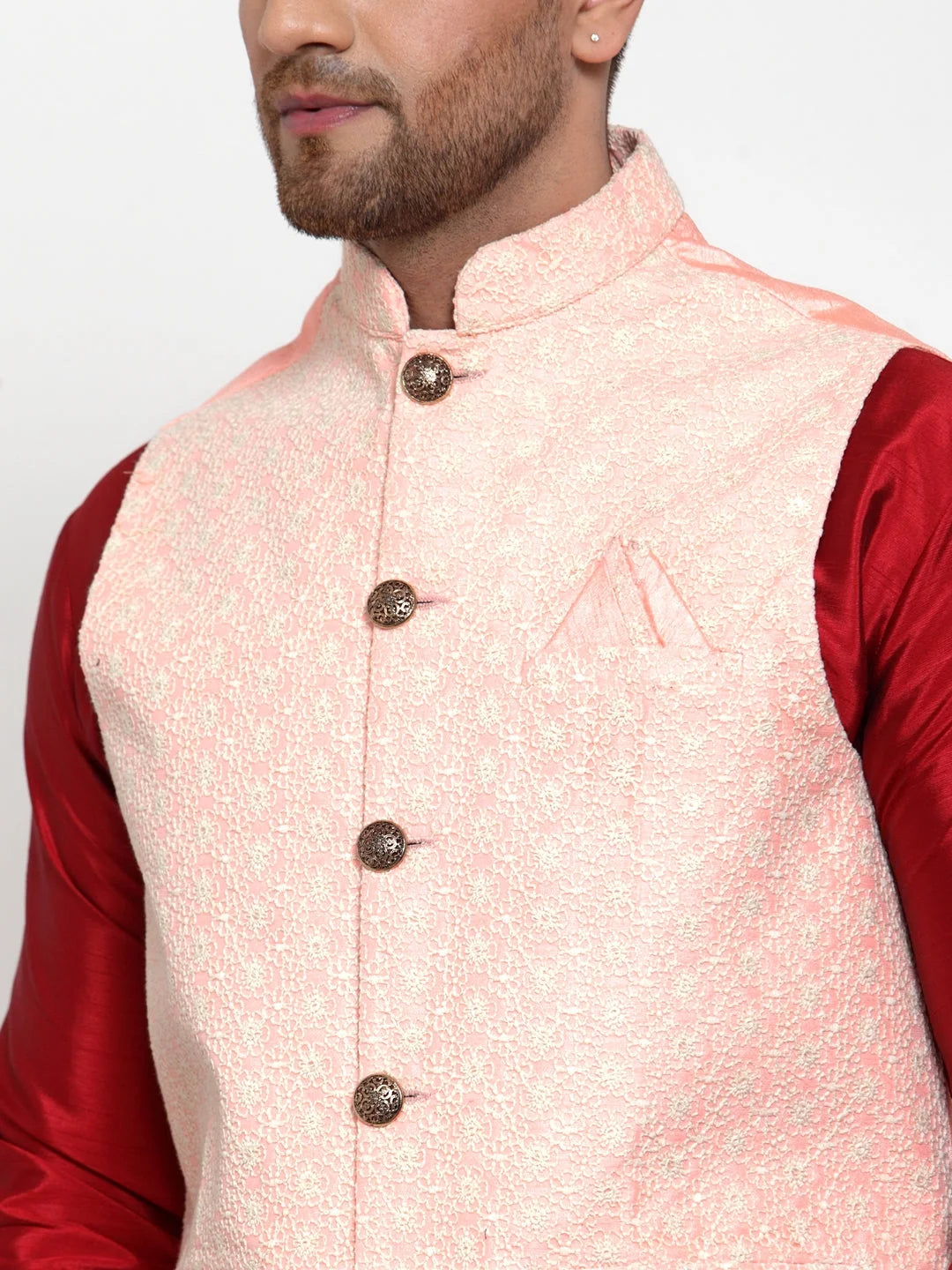 Pink Embroidered Nehru Jacket - Men's Ethnic Wear, Modi Jacket