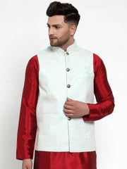 Men's Blue Mint Embroidered Nehru Jacket