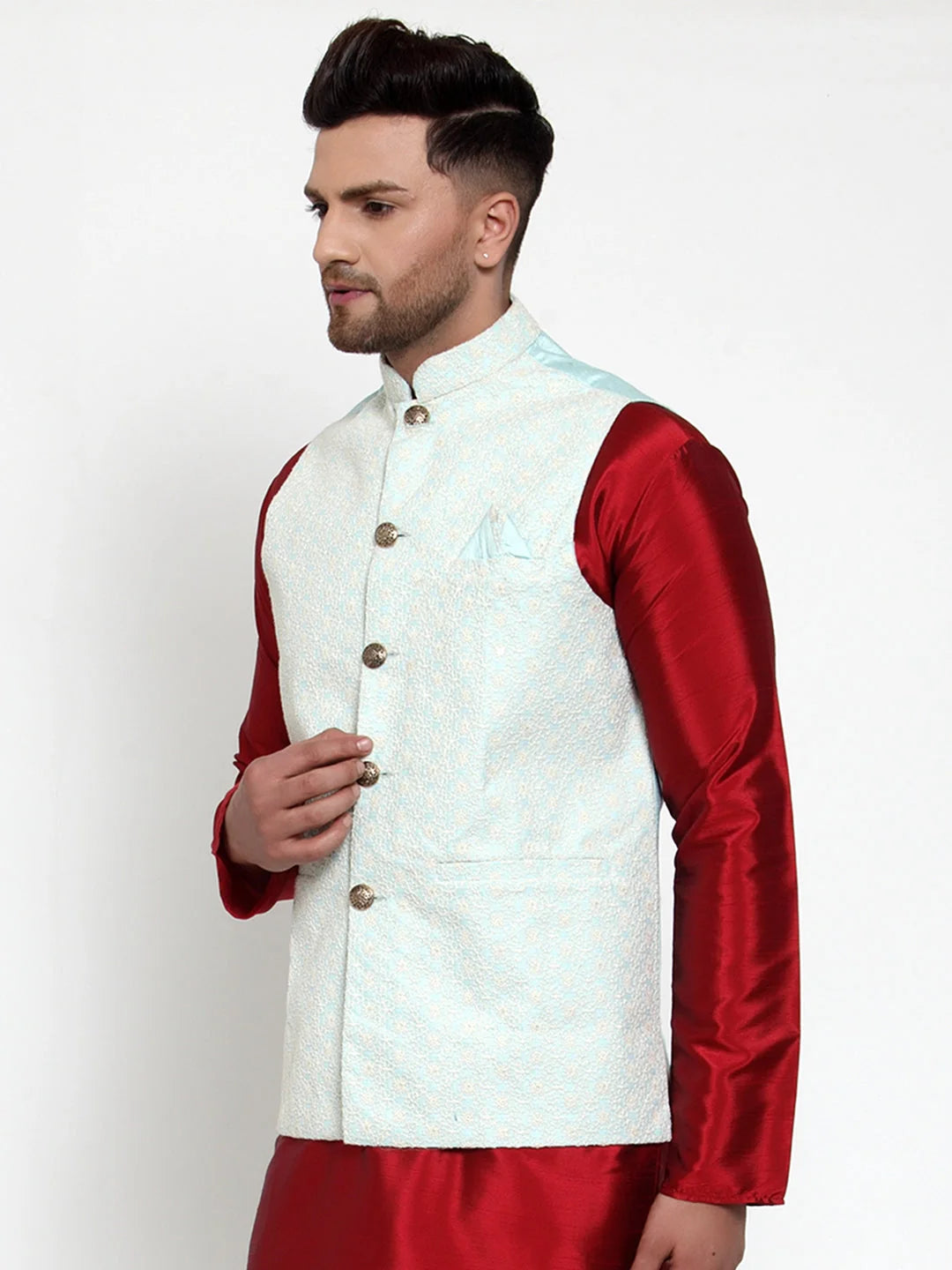 Blue Mint Embroidered Nehru Jacket - Nehru Jackets for Weddings