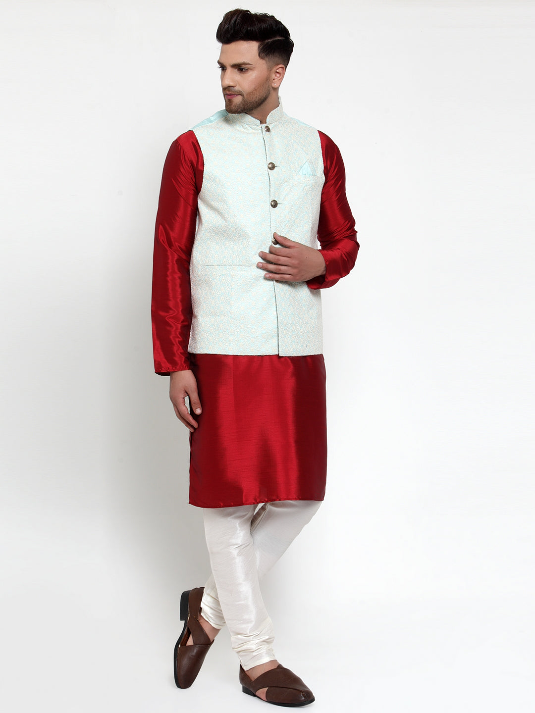 Blue Mint Embroidered Nehru Jacket - Nehru Jackets for Weddings