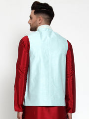 Men's Blue Mint Embroidered Nehru Jacket