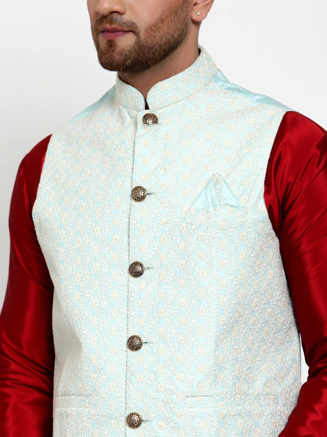 Blue Mint Embroidered Nehru Jacket - Nehru Jackets for Weddings