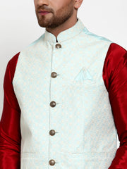 Men's Blue Mint Embroidered Nehru Jacket