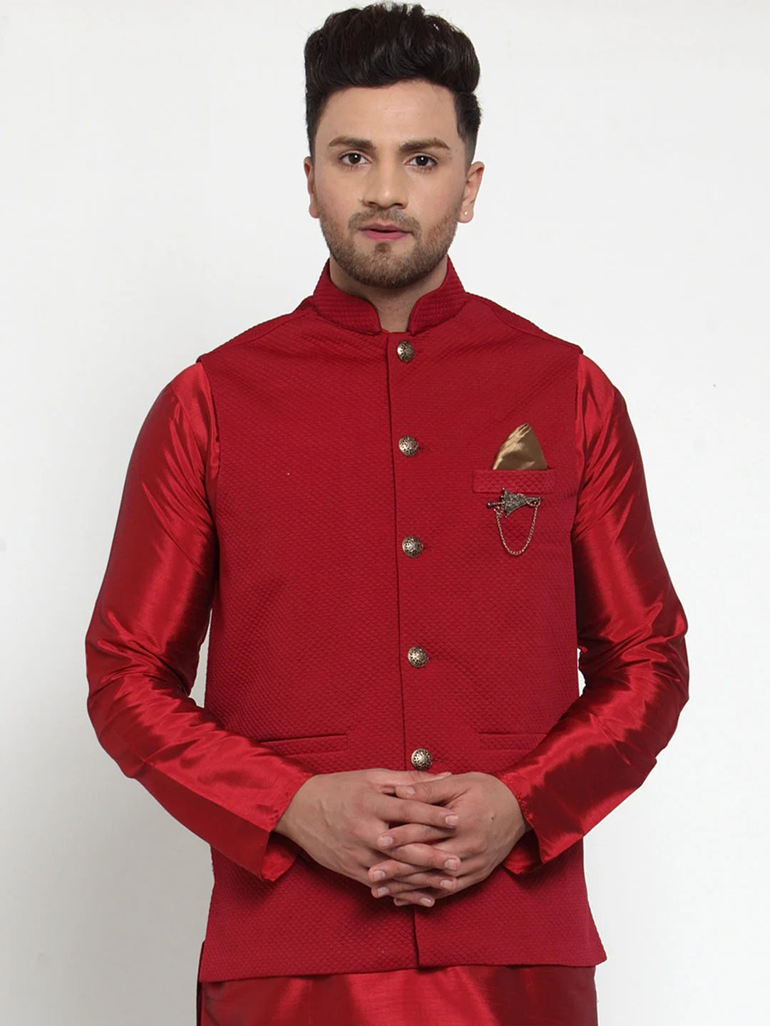 Maroon Woven Nehru Jacket - Men's Ethnic Wear, Modi Jacket