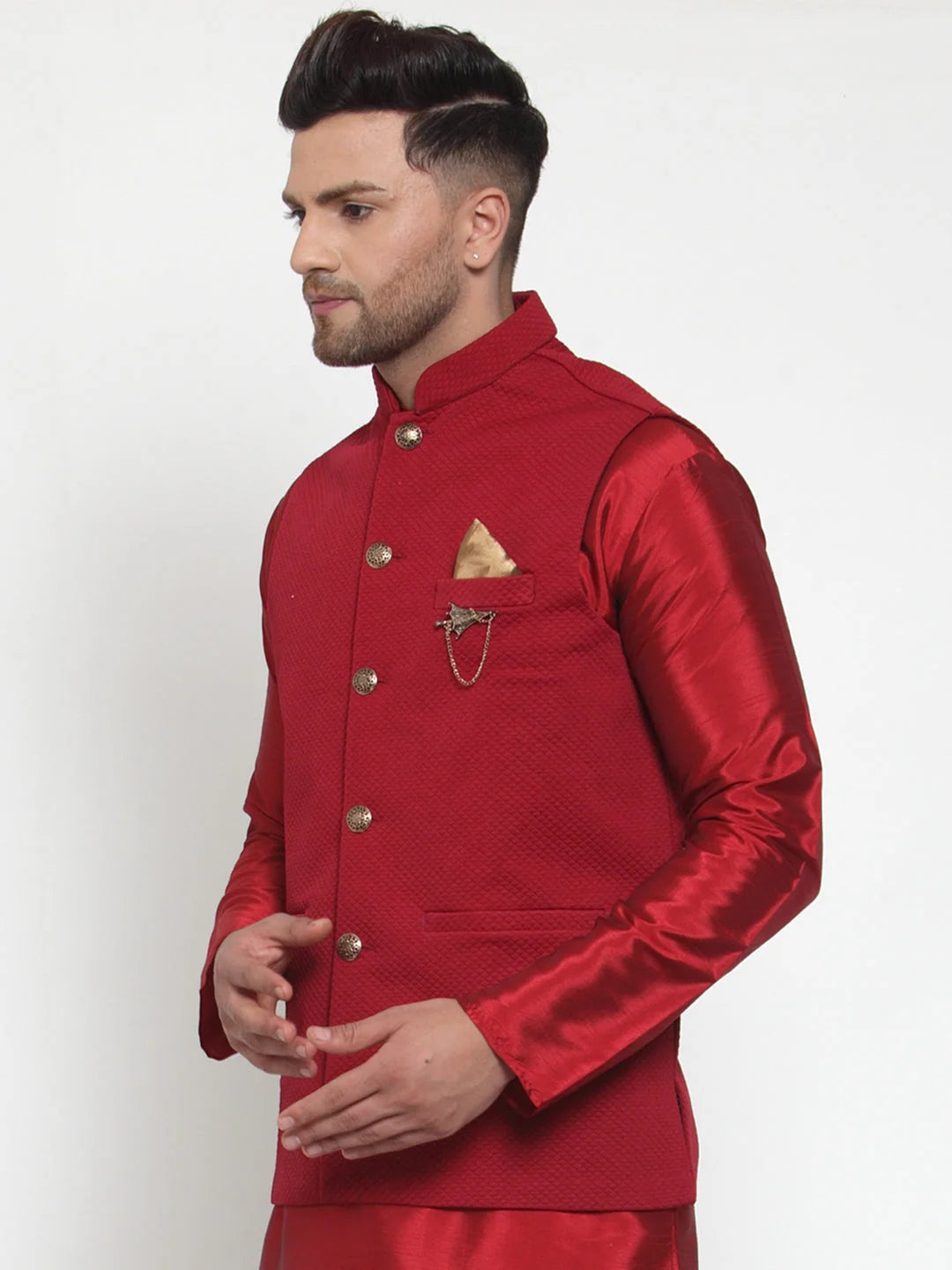 Maroon Woven Nehru Jacket - Men's Ethnic Wear, Modi Jacket