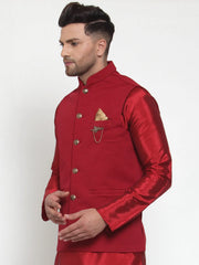 Men's Maroon Woven Lit Nehru Jacket