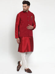 Men's Maroon Woven Lit Nehru Jacket
