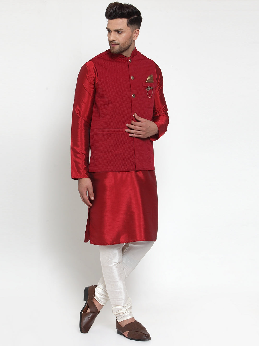 Maroon Woven Nehru Jacket - Men's Ethnic Wear, Modi Jacket