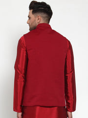 Men's Maroon Woven Lit Nehru Jacket