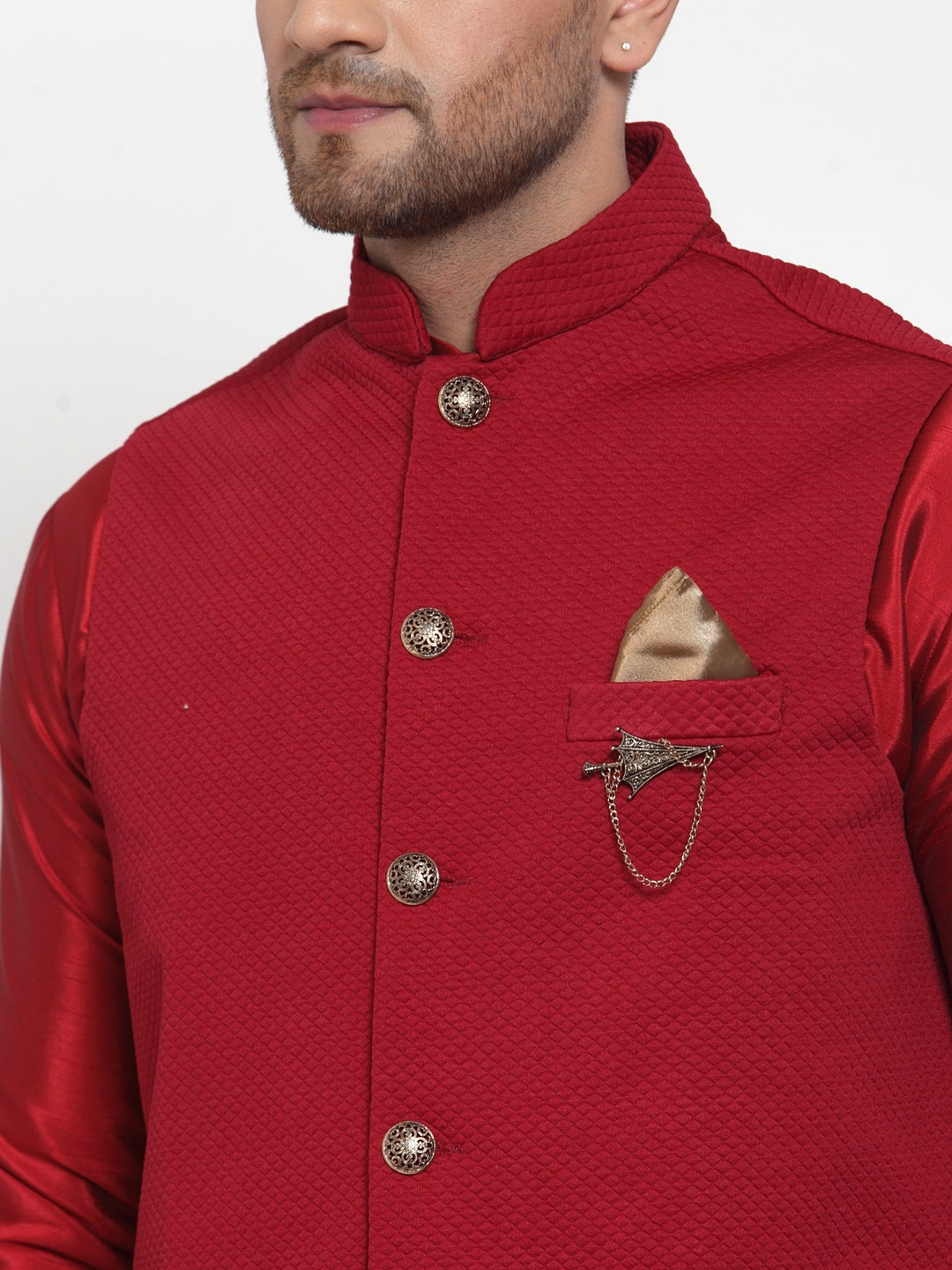 Maroon Woven Nehru Jacket - Men's Ethnic Wear, Modi Jacket
