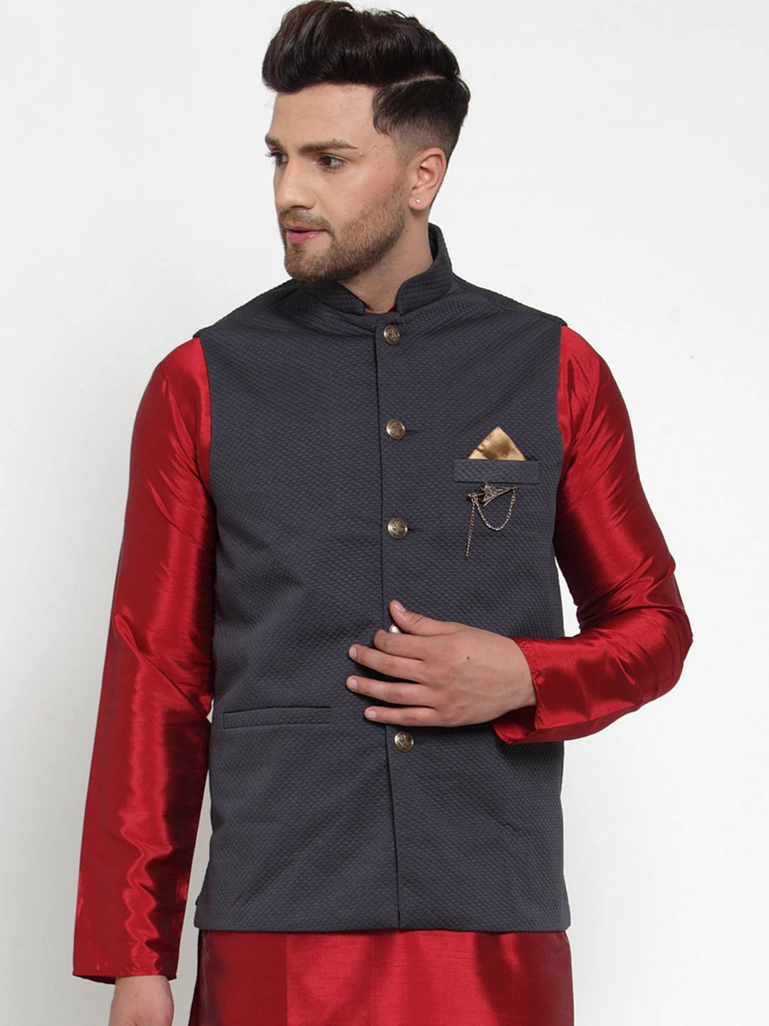 Men's Navy Woven Nehru Jacket