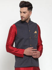 Men's Navy Woven Nehru Jacket