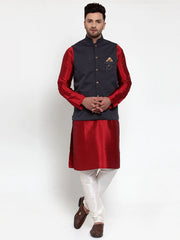 Men's Navy Woven Nehru Jacket