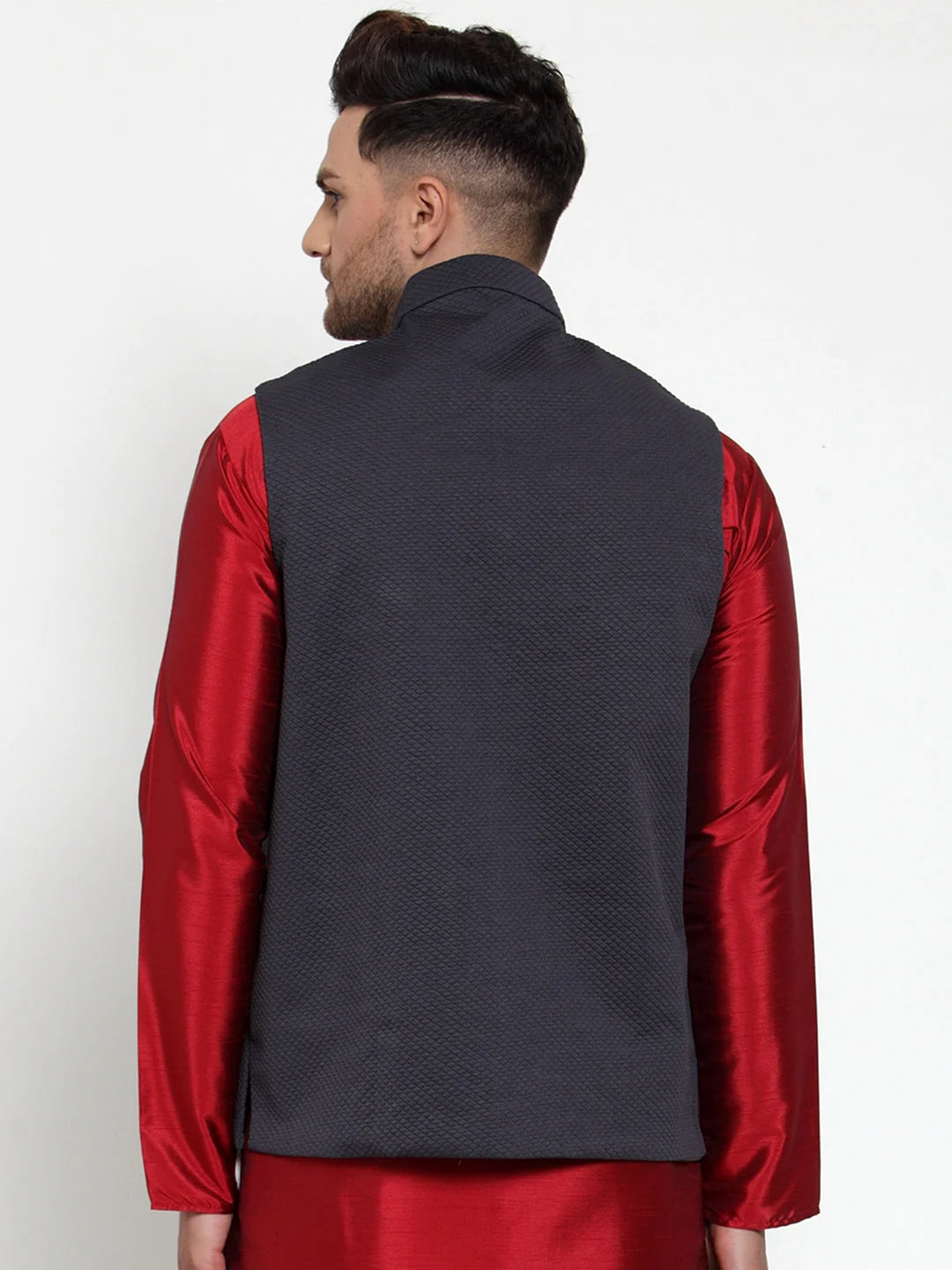 Navy Woven Nehru Jacket - Indian Nehru Jackets, Nehru Collar