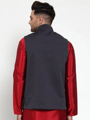 Men's Navy Woven Nehru Jacket