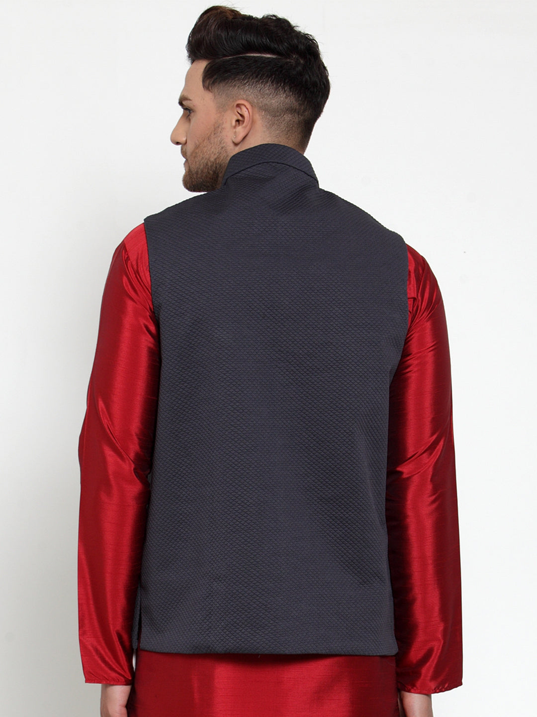 Navy Woven Nehru Jacket - Indian Nehru Jackets, Nehru Collar