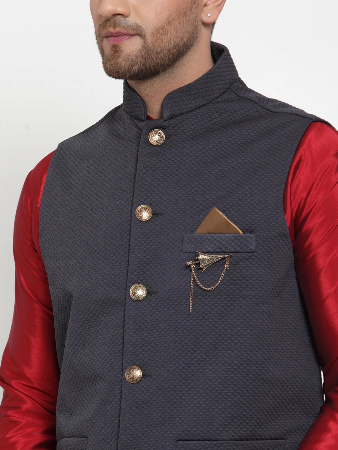 Navy Woven Nehru Jacket - Indian Nehru Jackets, Nehru Collar