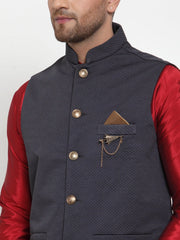 Men's Navy Woven Nehru Jacket