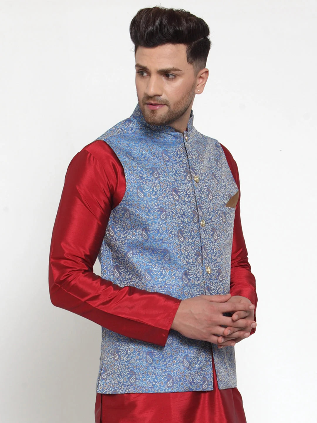 Blue Woven Jacquard Nehru Jacket | Indian Nehru Jackets