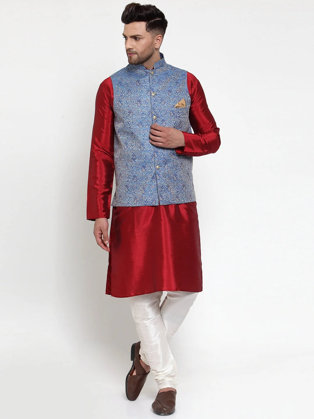 Blue Woven Jacquard Nehru Jacket | Indian Nehru Jackets