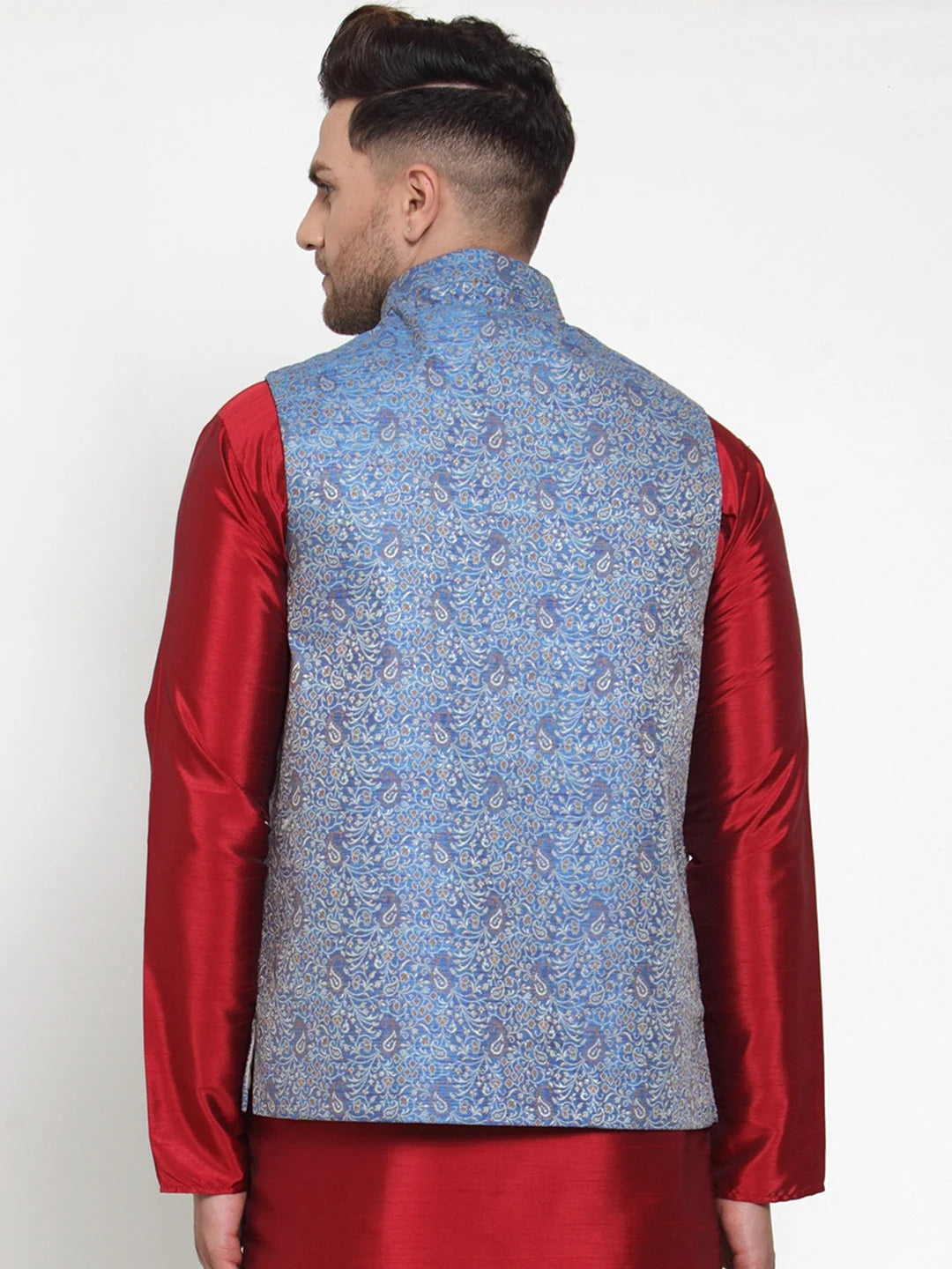 Blue Woven Jacquard Nehru Jacket | Indian Nehru Jackets