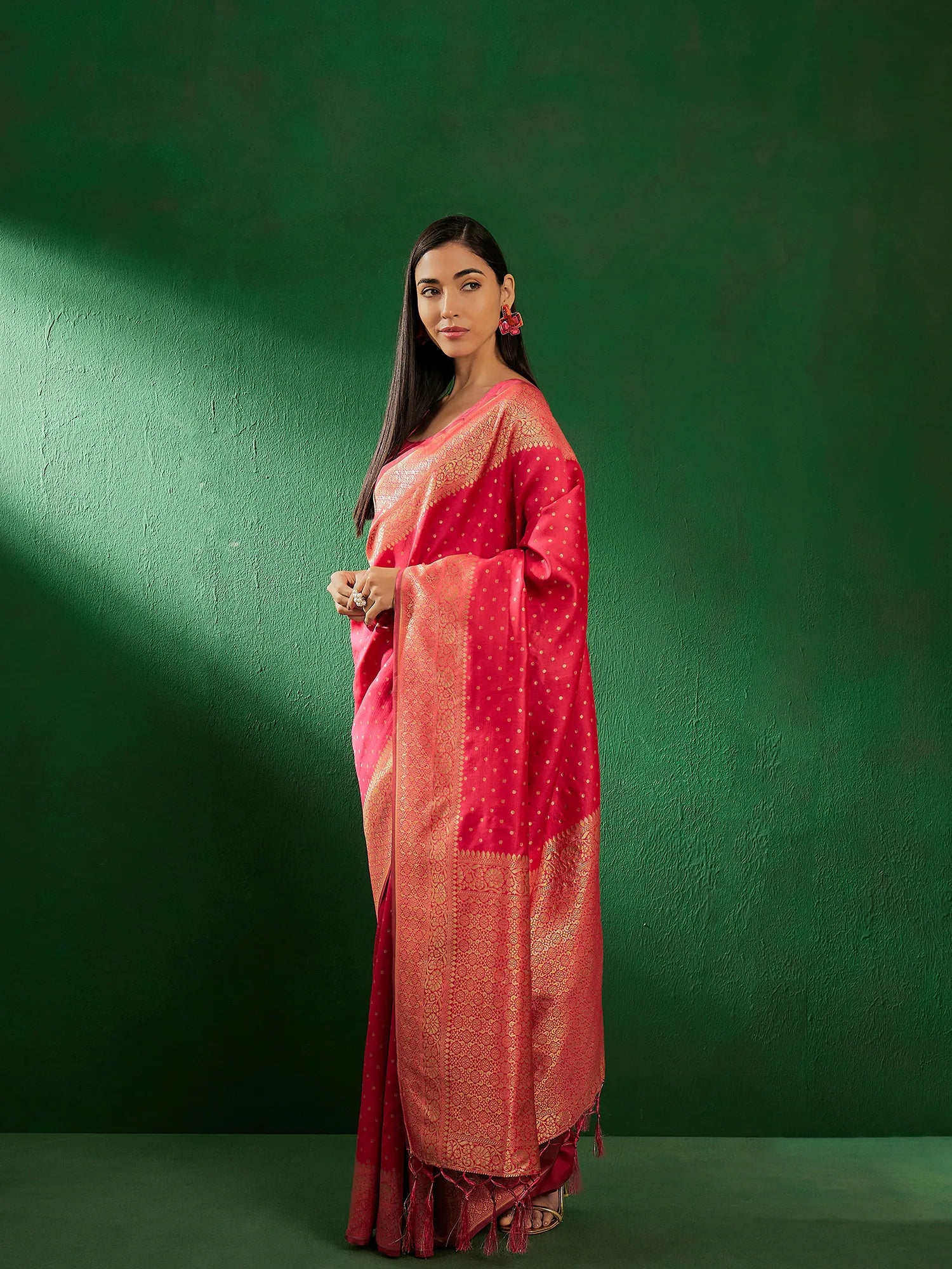 Pink Polyester Saree - Indian Sari & Designer Sarees