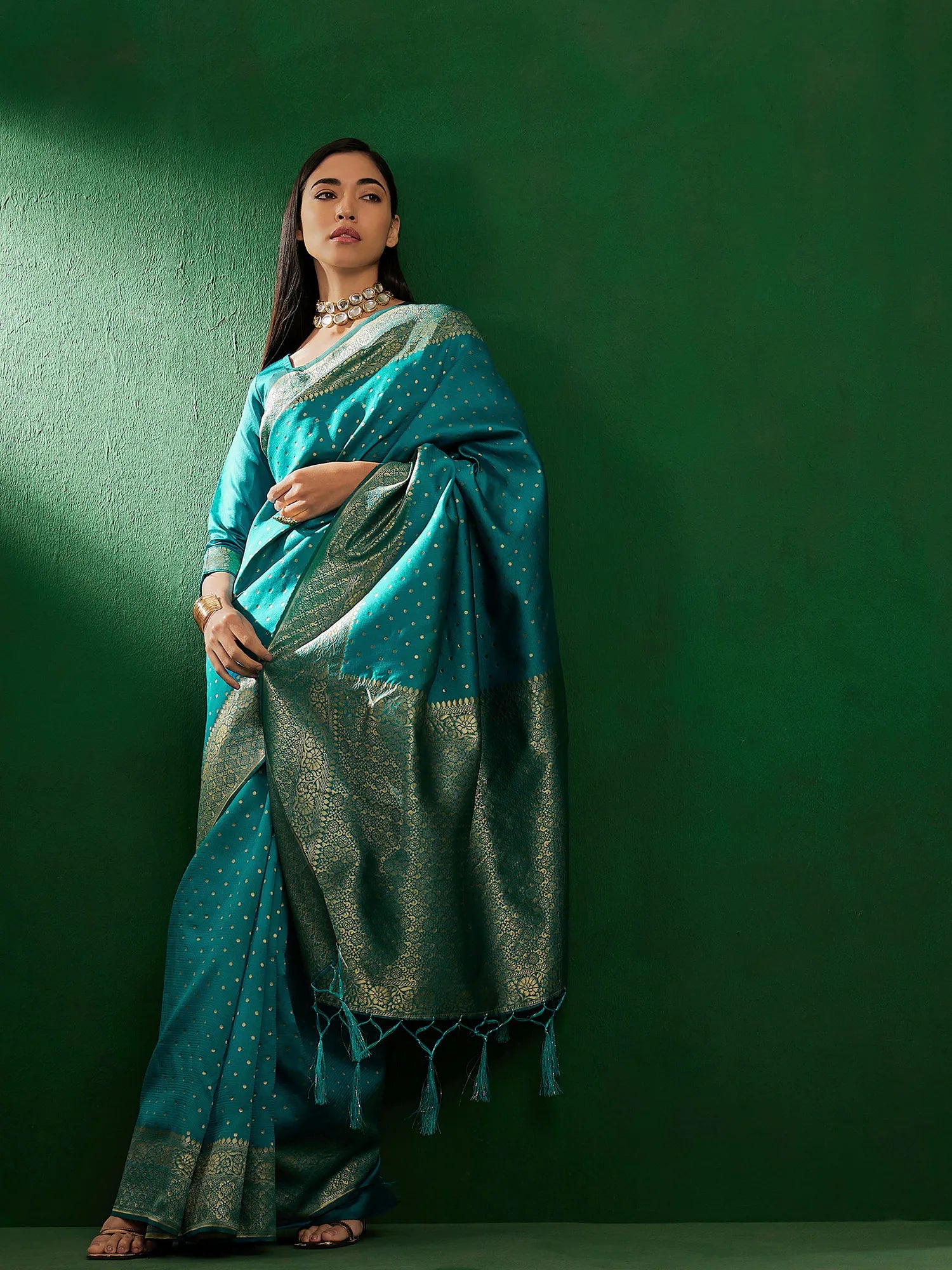 Blue Polyester Saree | Designer Sarees India