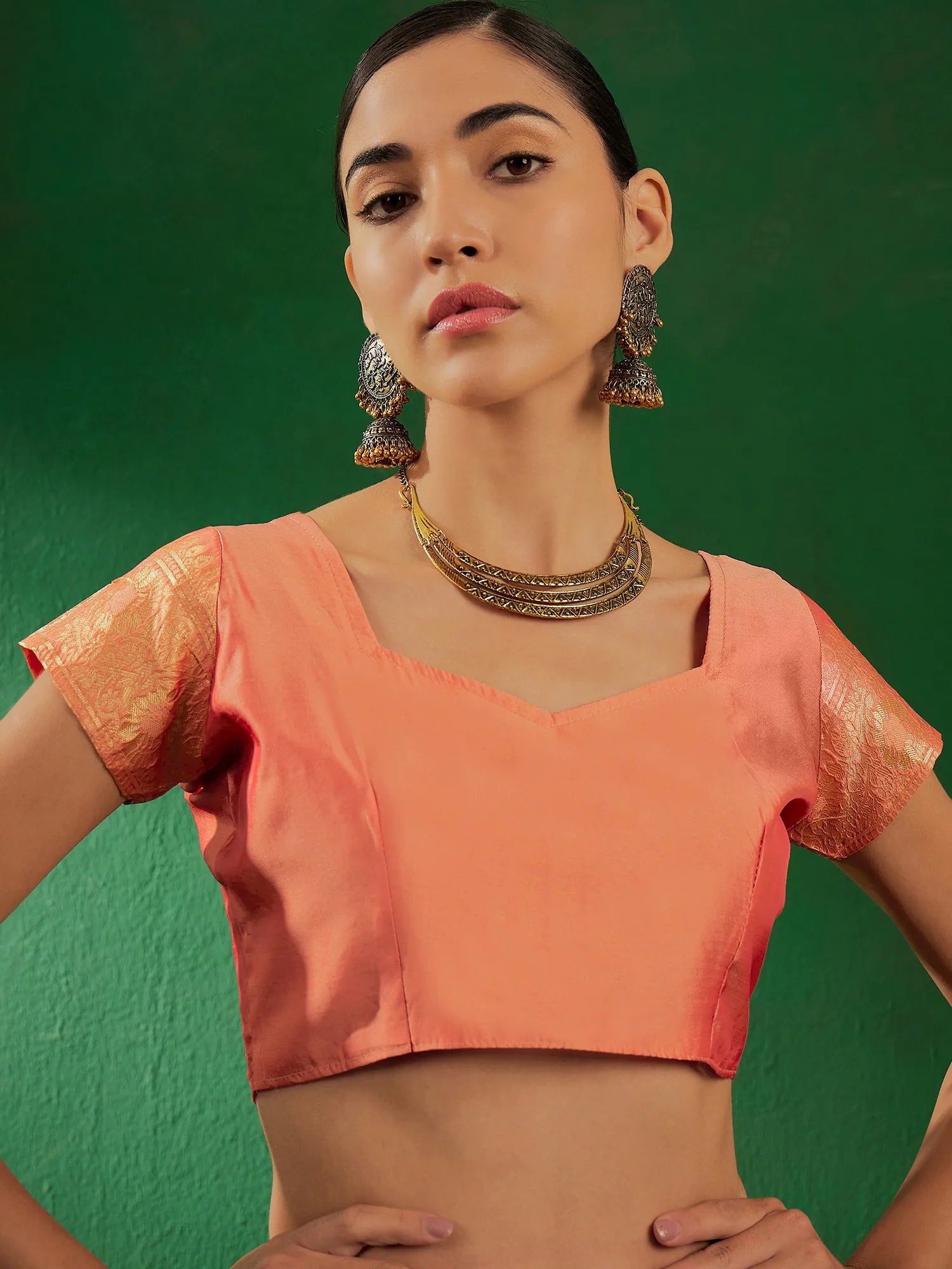 Peach Polyester Indian Sari: Woven Design Saree