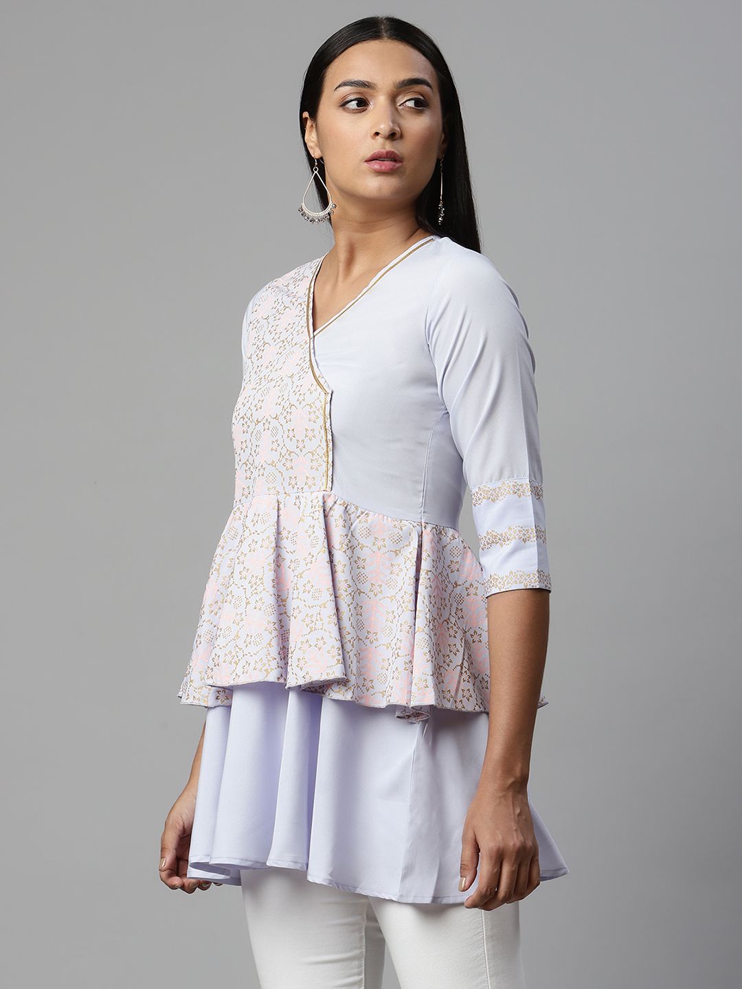 Lavender Printed Tunic Top - Indian Kurta for Women