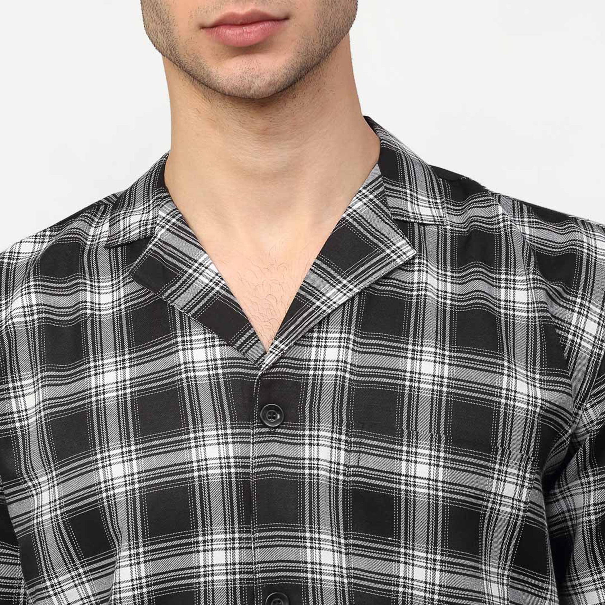 Black & White Checked Mens Pajamas - Cotton Sleepwear Set