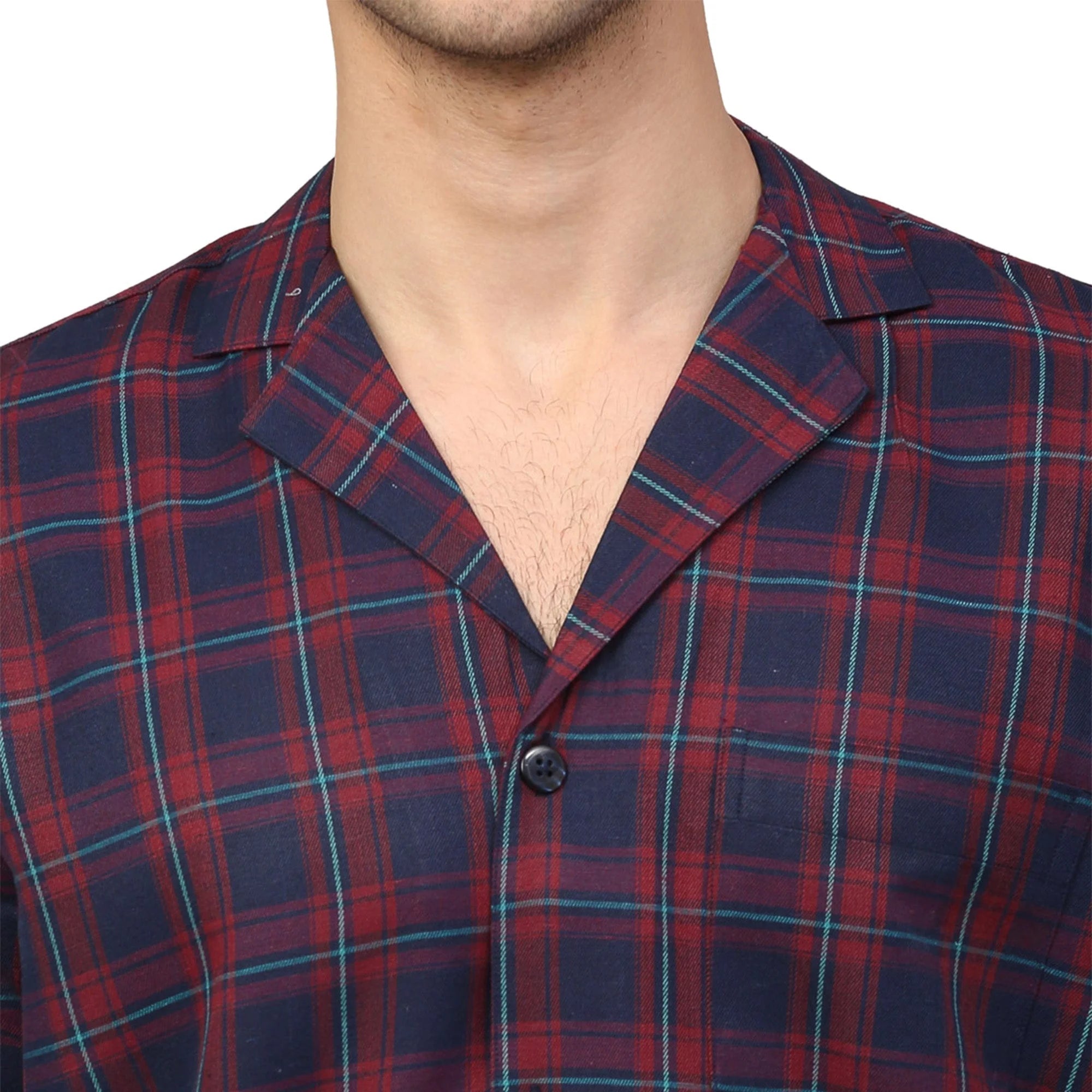Men's Blue Checked Night Suit - Cotton Mens Pajamas Set