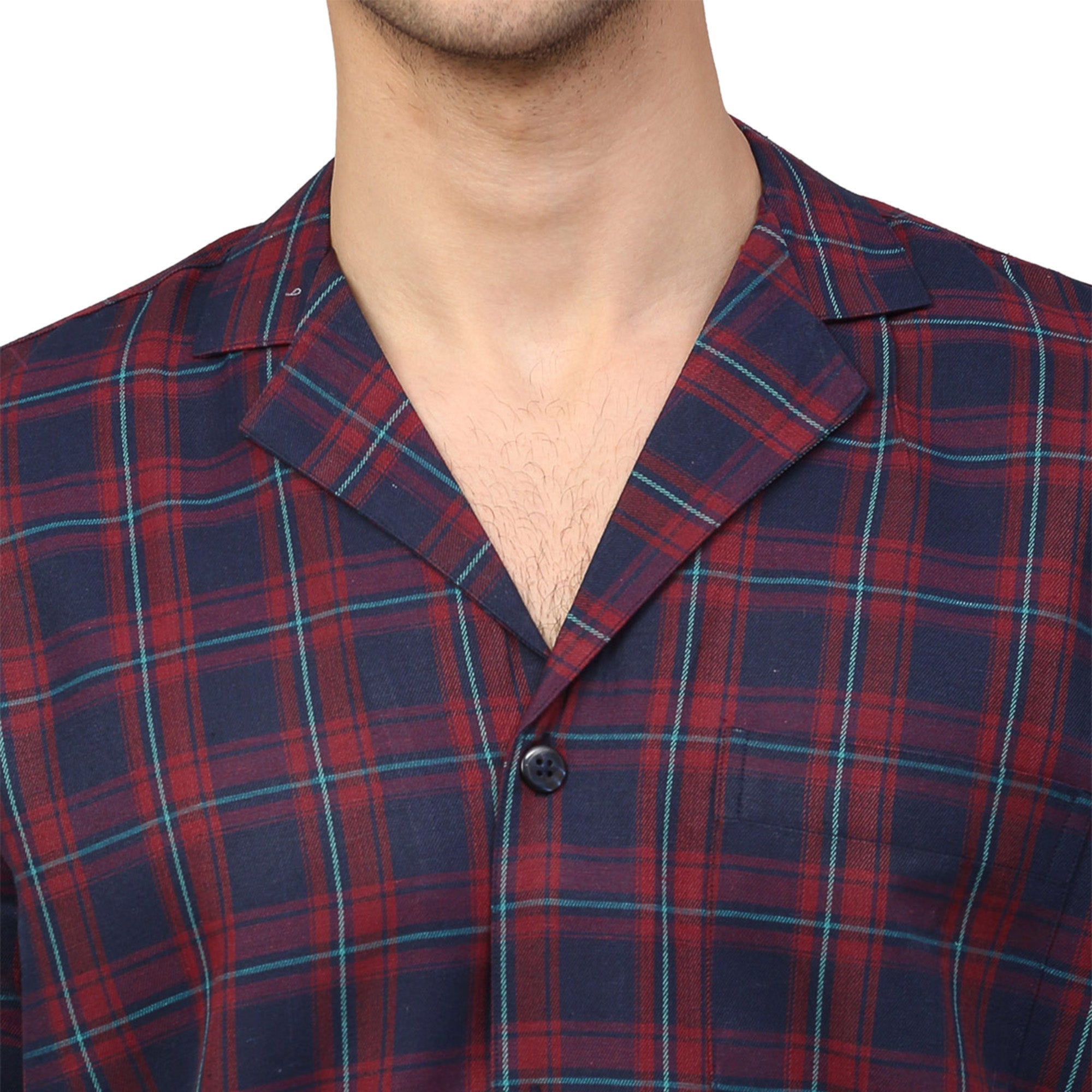 Men's Blue Checked Night Suit - Cotton Mens Pajamas Set
