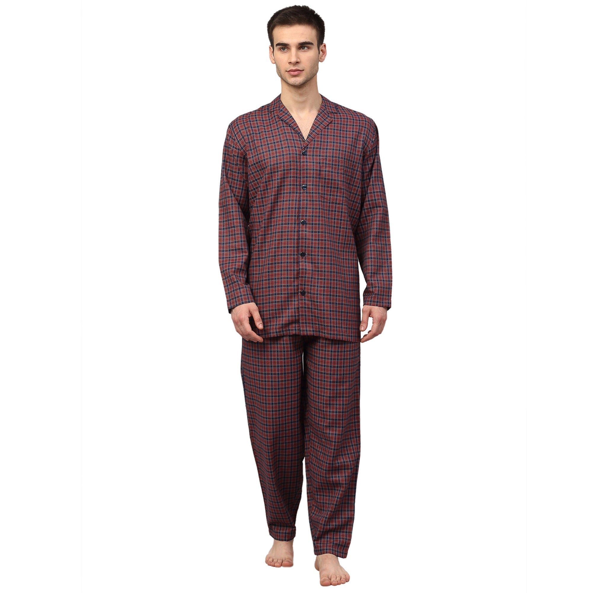 Maroon Checked Mens Pajamas - Comfortable Cotton Mens Pajama Set