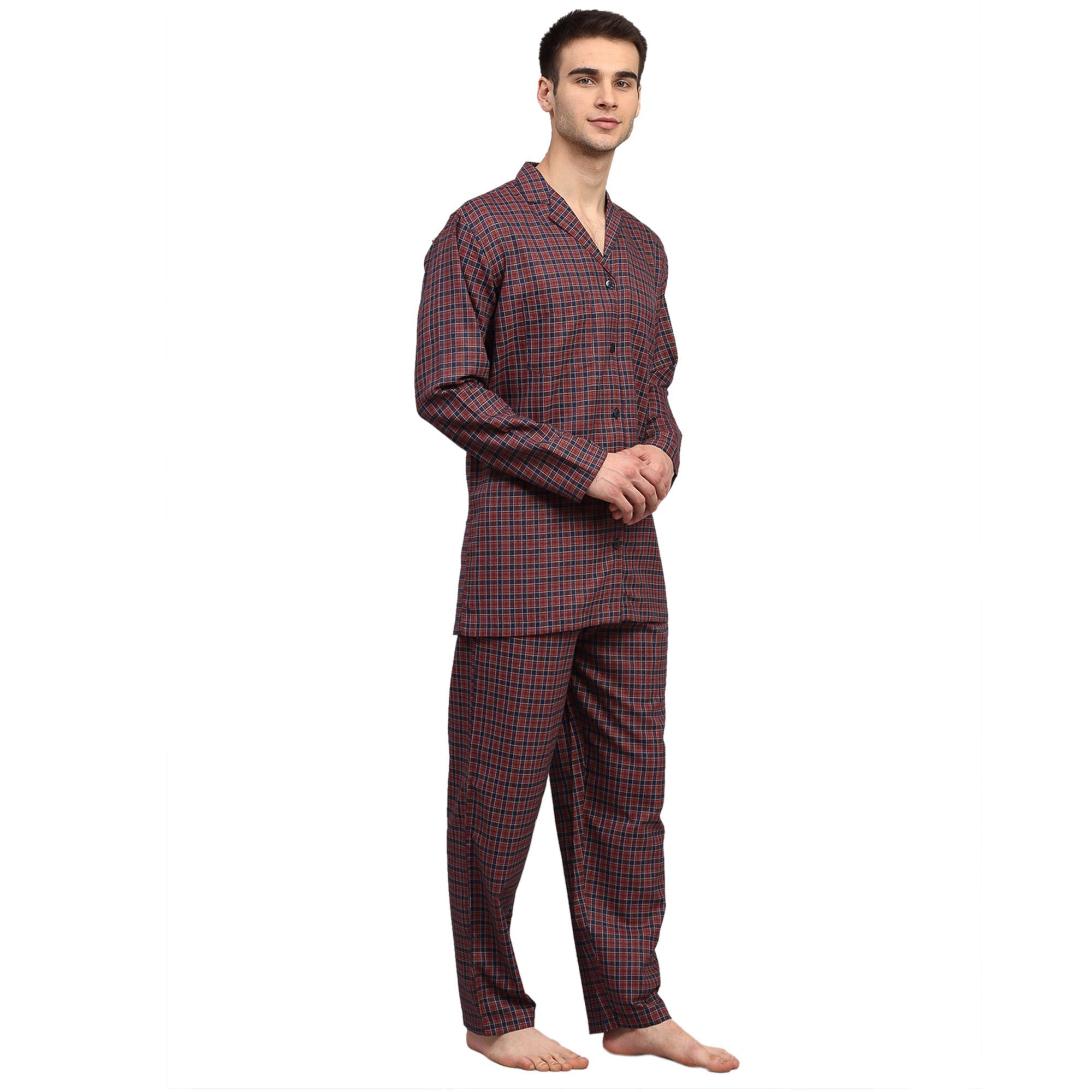 Maroon Checked Mens Pajamas - Comfortable Cotton Mens Pajama Set