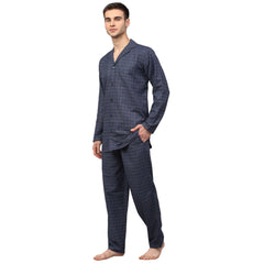 Indian Needle Men's Navy Blue Checked Night Suits