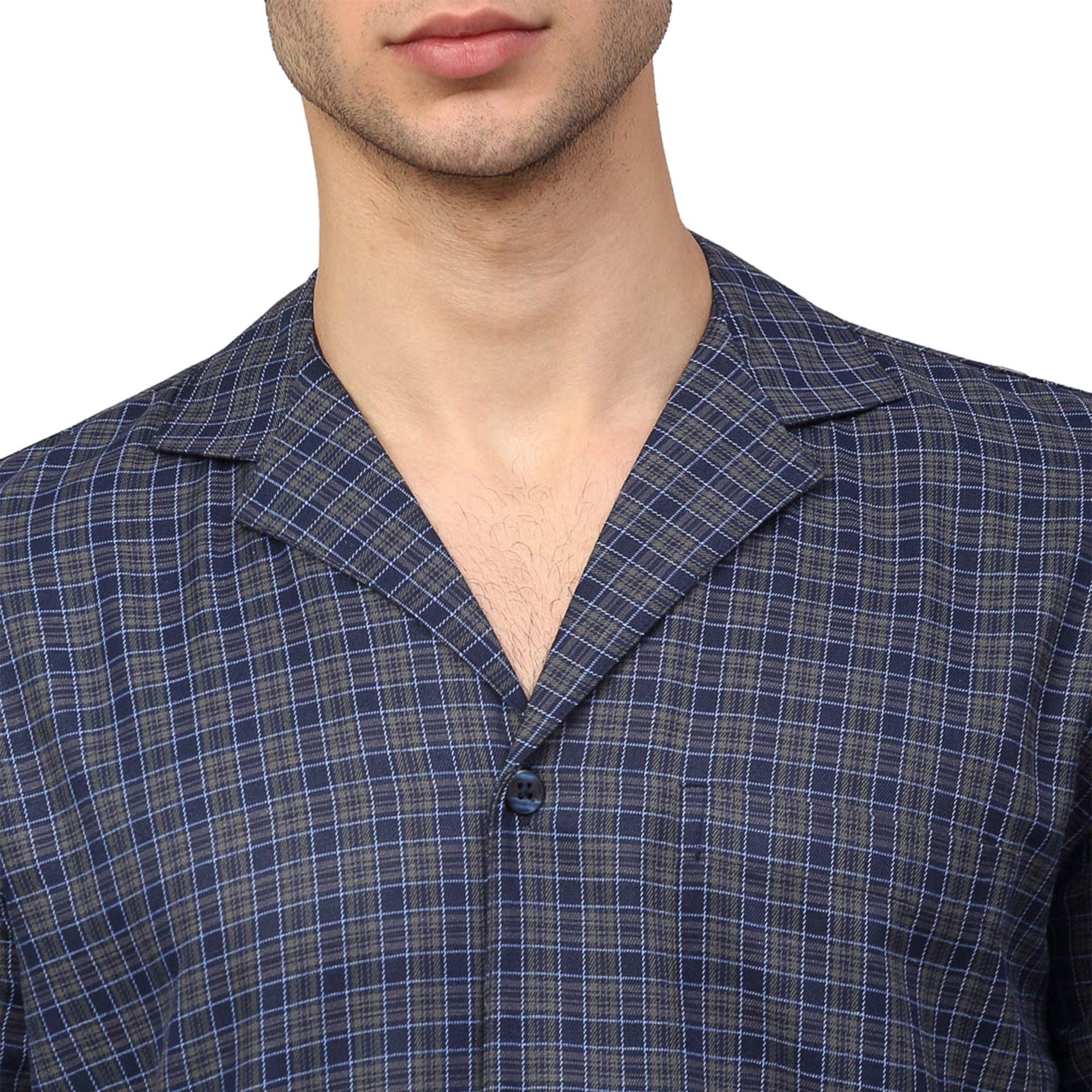 Navy Blue Checked Mens Pajamas - Soft Cotton Mens Pajama Set