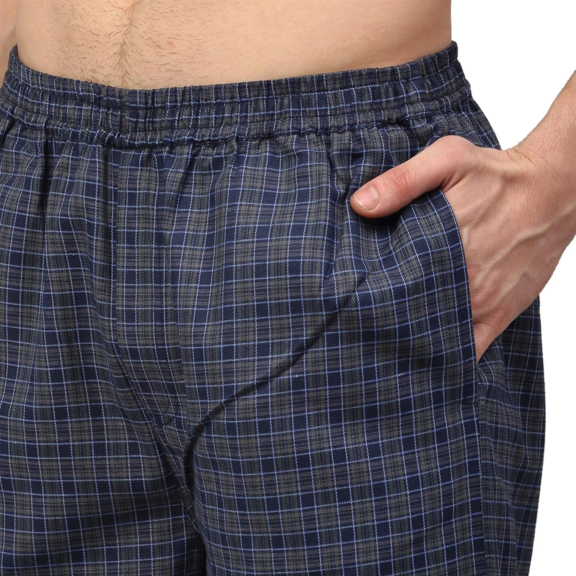 Navy Blue Checked Mens Pajamas - Soft Cotton Mens Pajama Set