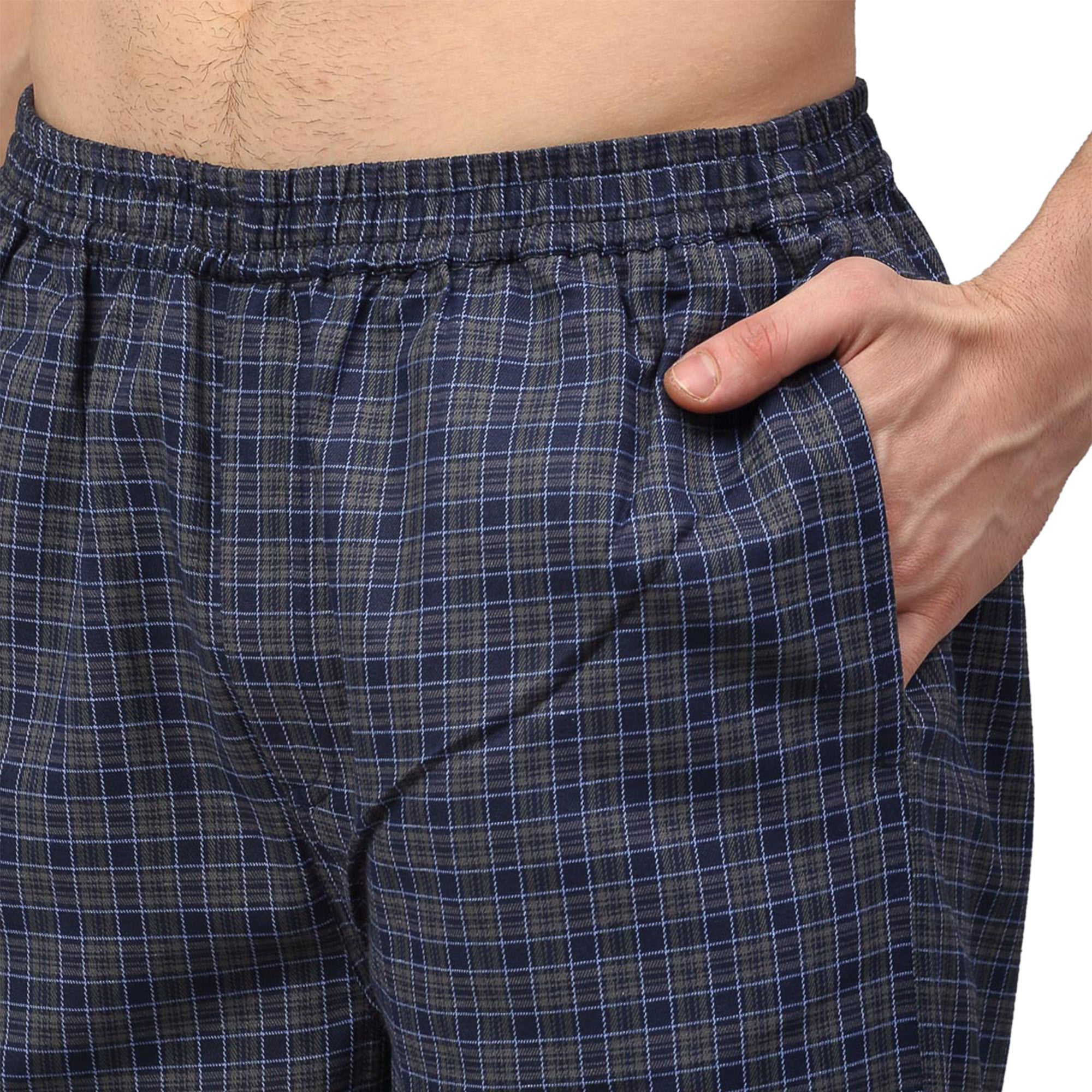Navy Blue Checked Mens Pajamas - Soft Cotton Mens Pajama Set