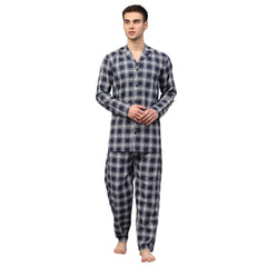 Indian Needle Men's Navy Blue Assorted Checked Night Suits