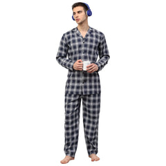 Indian Needle Men's Navy Blue Assorted Checked Night Suits