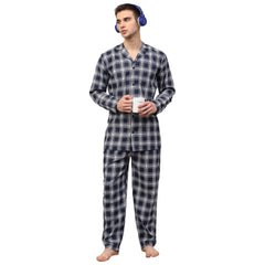 Indian Needle Men's Navy Blue Assorted Checked Night Suits