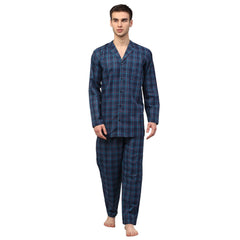 Indian Quality Needle Men's Navy Blue Checked Night Suits