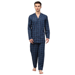Indian Quality Needle Men's Navy Blue Checked Night Suits
