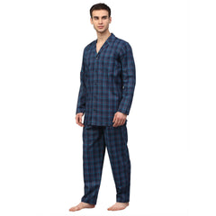 Indian Quality Needle Men's Navy Blue Checked Night Suits
