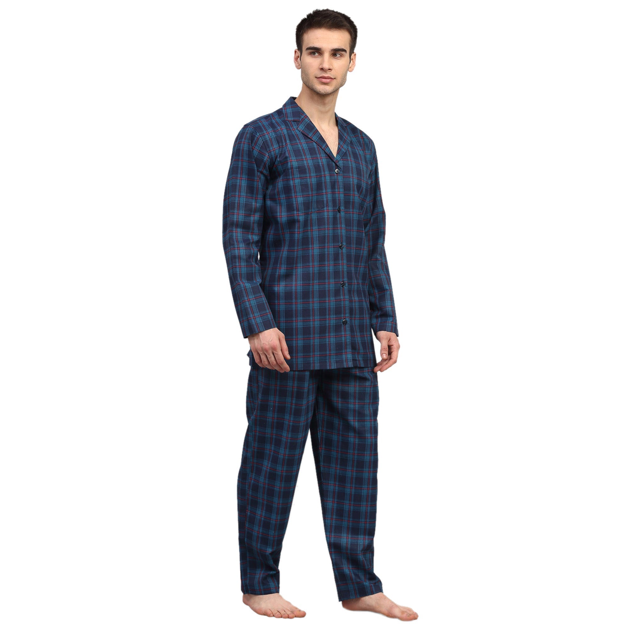 Navy Checked Mens Pajamas - Quality Cotton Mens Pajama Set